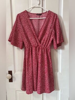 SHEIN Red Printed Wrap-Front Mini Dress